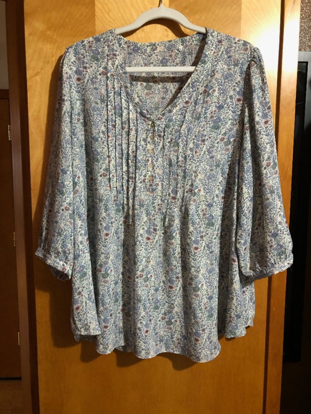 No tag probably Rose and Olive blue floral print 3/4 sleeves blouse